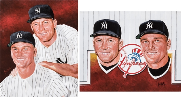 Mickey Mantle And Roger Maris Original 16x20 Piaintings By Leon Wolf Lot of 2